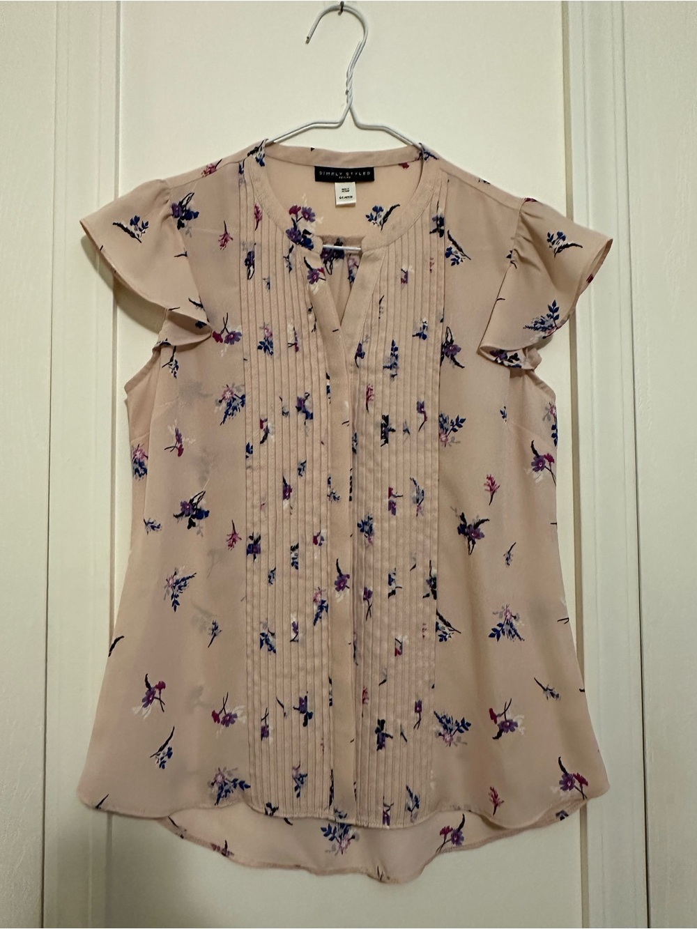Simply Styled Blush Pink Floral Pintuck Flutter Sleeve Blouse